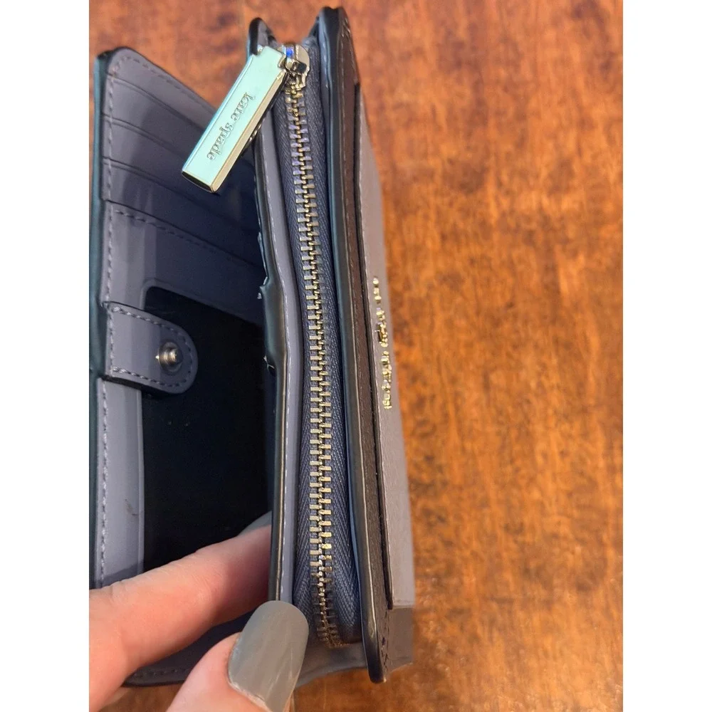 Kate Spade Staci Medium Compact Bifold Wallet Blue Colorblock Leather